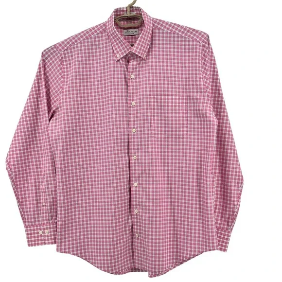Peter Millar‎ Crown Finish Shirt Mens Large Pink White Gingham Plaid Button Down - Picture 2 of 9